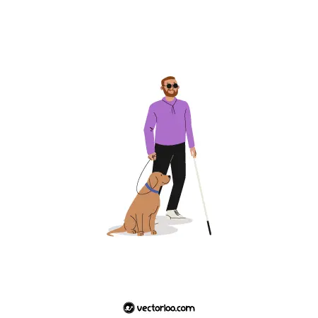 وکتور مرد نابینا همراه با سگ کارتونی 1