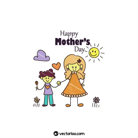 وکتور نقاشی کودکانه تبریک روز مادر 1