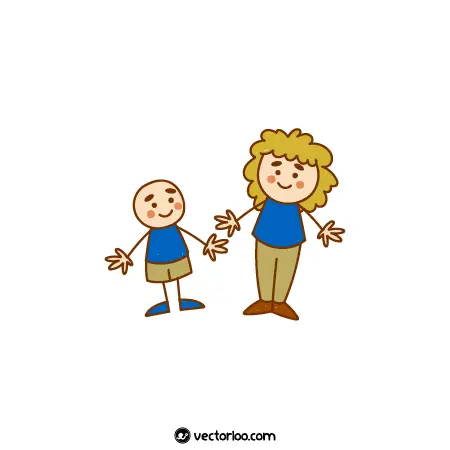 وکتور نقاشی کودکانه رسم دست مادر و پسر کارتونی 1