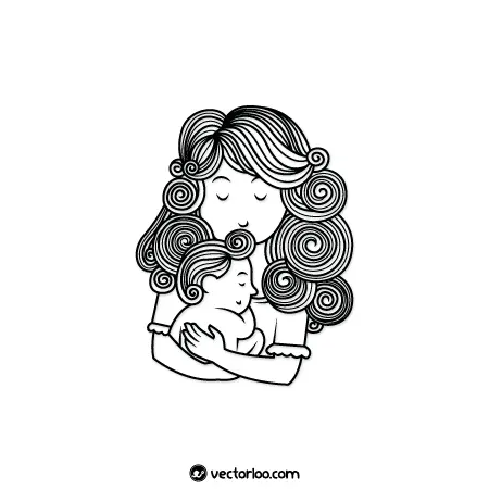 وکتور نوزاد در بغل مادرش با موهای فر سیاه 1