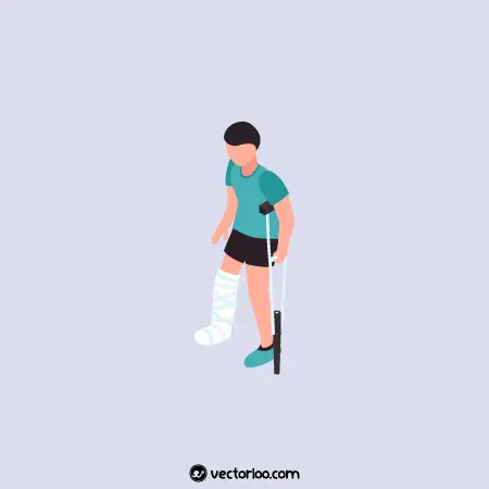 وکتور پسر با پای زخمی در حال راه رفتن با اتکا کارتونی ایزومتریک 1