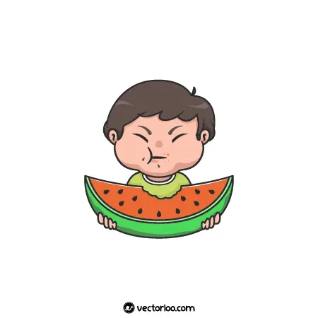 وکتور پسر بچه در حال خوردن قاچ هندوانه با چشم های بسته کارتونی 1