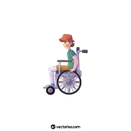 وکتور پسر بچه معلول با کلاه نشسته در ویلچر کارتونی 1