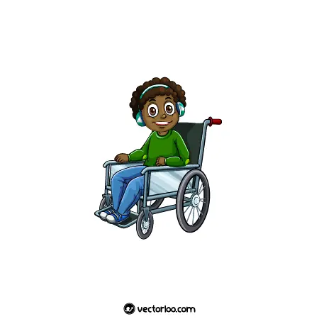 وکتور پسر بچه معلول سیاه پوست با ویلچر کارتونی 1