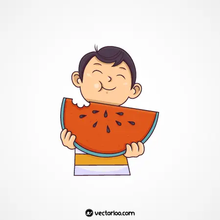 وکتور پسر بچه نازنین کارتونی در حال هندوانه خوردن 1