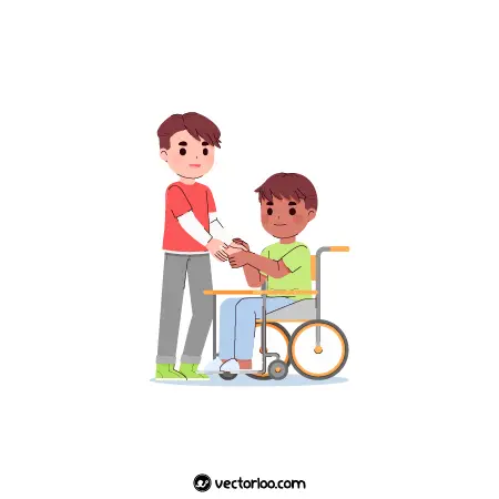 وکتور پسر بچه کودک معلول در ویلچر با دوستش کارتونی 1