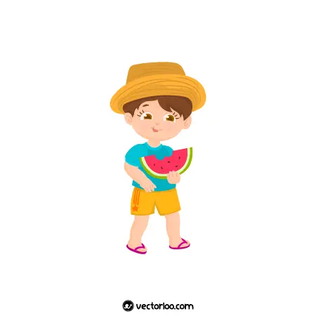 وکتور پسر کودک قاچ هندوانه در دستش کارتونی 1