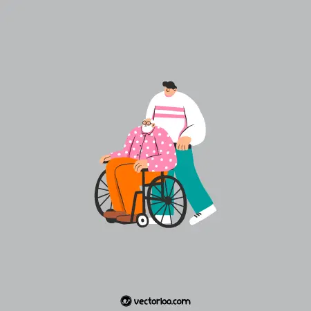 وکتور پیرمرد معلول با ویلچر با فرزندش کارتونی 1