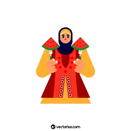 وکتور کاراکتر زن ایرانی قاچ هندوانه در دستاش مناسب یلدا کارتونی 1