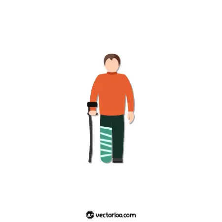 وکتور کاراکتر مرد معلول با عصا کارتونی بدون صورت 1