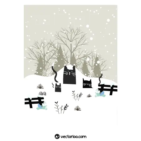 وکتور گربه های سیاه در برف کارتونی 1