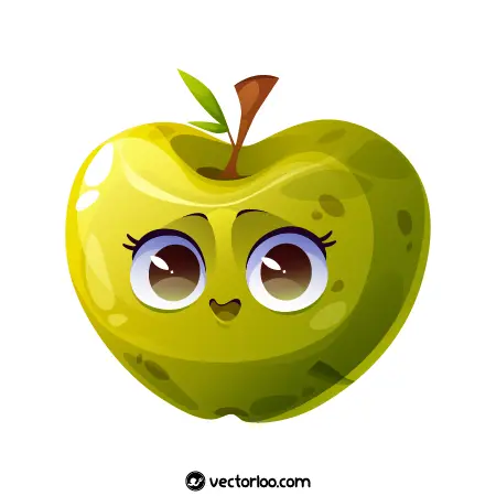 وکتور سیب سبز با صورت نازنین کارتونی 1