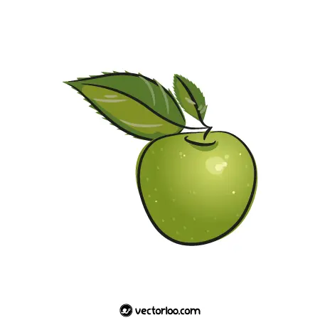 وکتور سیب سبز کارتونی خط دور سیاه 1