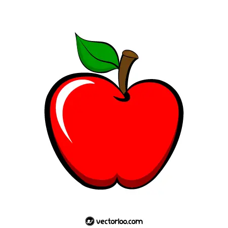 وکتور سیب قرمز با برگ کارتونی زیبا 1