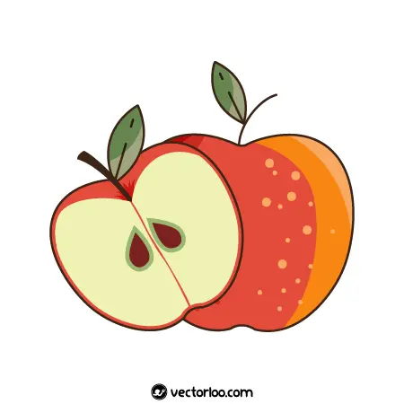 وکتور سیب قرمز و نصف سیب کارتونی 1