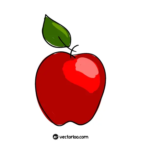 وکتور سیب قرمز کارتونی رسم دست با خط دور سیاه 1