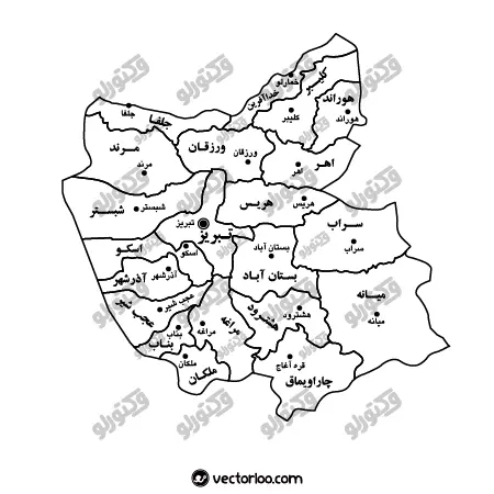 وکتور نقشه استان آذربایجان شرقی خط دور با اسم 1
