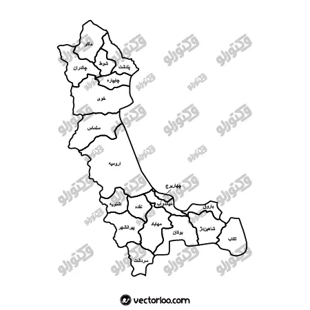 وکتور نقشه استان آذربایجان غربی خط دور با اسم 1