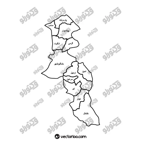 وکتور نقشه استان اردبیل خط دور با اسم 1