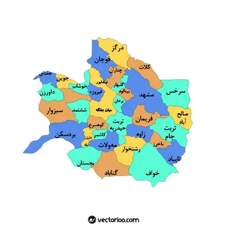وکتور نقشه استان خراسان رضوی رنگی با اسم 1