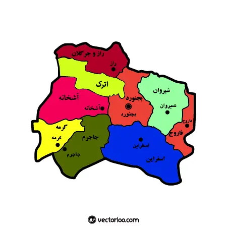 وکتور نقشه استان خراسان شمالی رنگی 1