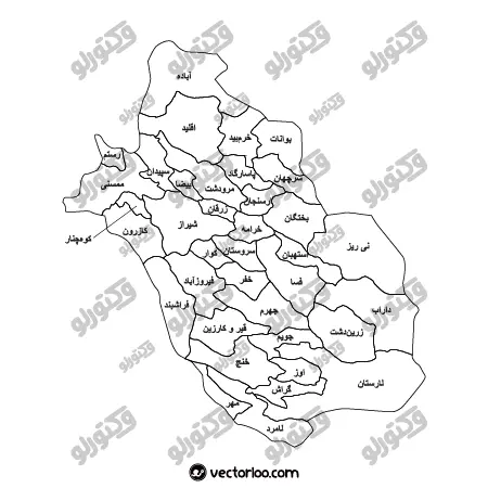 وکتور نقشه استان فارس خط دور با اسم 1