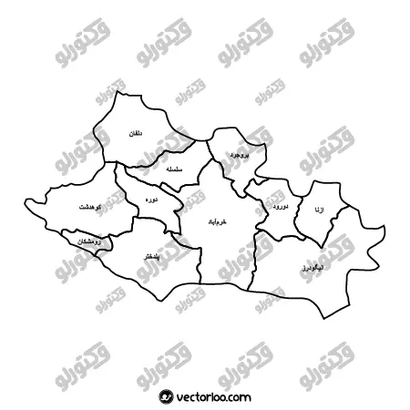 وکتور نقشه استان لرستان خط دور با اسم 1