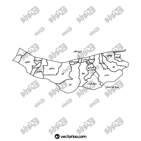 وکتور نقشه استان مازندران خط دور با اسم 1