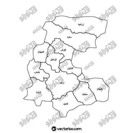 وکتور نقشه استان مرکزی خط دور با اسم 1