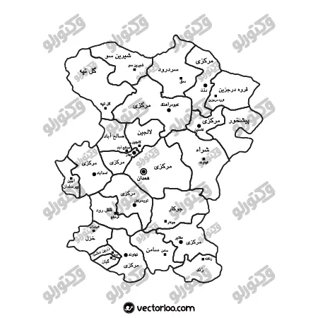 وکتور نقشه استان همدان خط دور با اسم 1