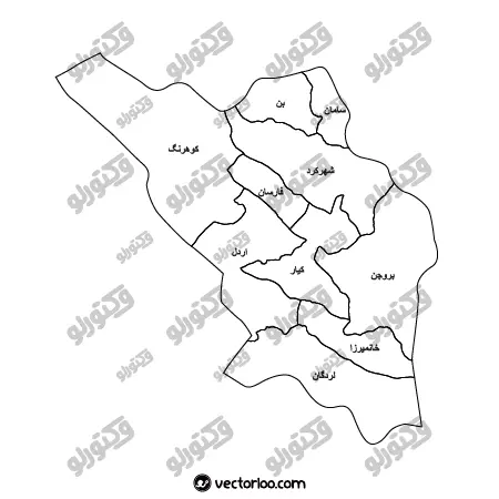 وکتور نقشه استان چهارمحال و بختیاری خط دور با اسم 1