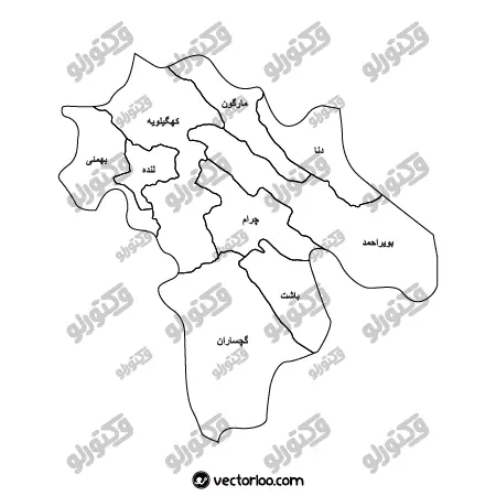وکتور نقشه استان کهگیلویه و بویراحمد خط دور با اسم 1
