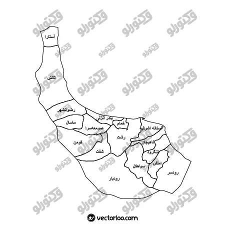 وکتور نقشه استان گیلان خط دور با اسم 1