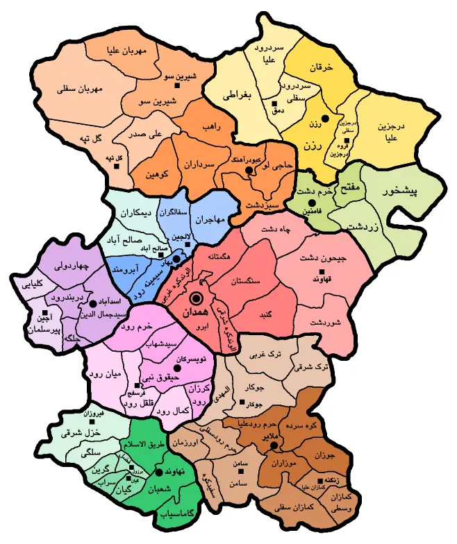 وکتور نقشه استان همدان با تفکیک دهستان ها 1