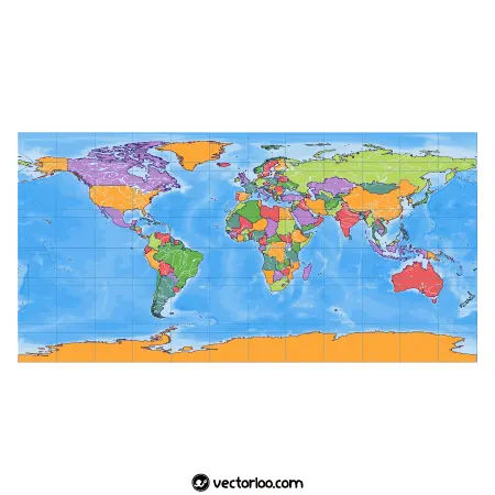 وکتور نقشه دنیا با اقیانوس ها رنگی کامل 1