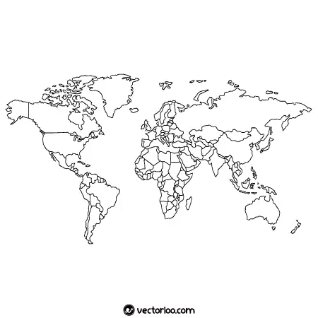 وکتور نقشه دنیا تفکیک شده خط دور 1