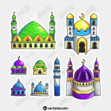 وکتور استیکر مسجد رنگی در چند طرح 1