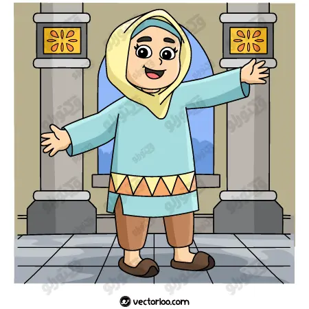 وکتور دختر بچه مسلمان با حجاب شاد در حال بازی کارتونی 1
