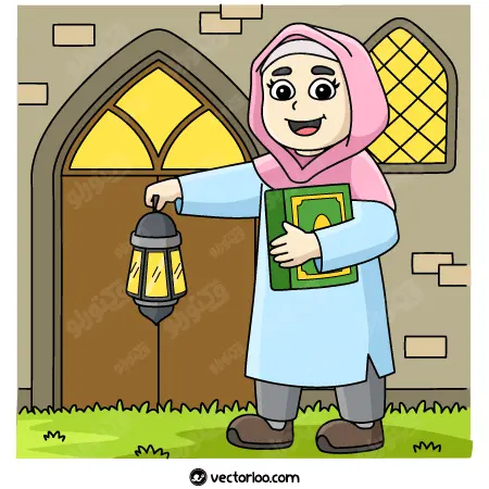 وکتور دختر بچه مسلمان قران در دستش کارتونی 1