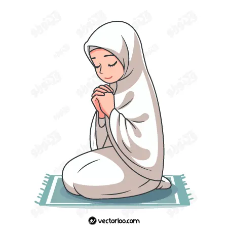 وکتور دختر مومن با چادر سفید در حال دعا کردن 1