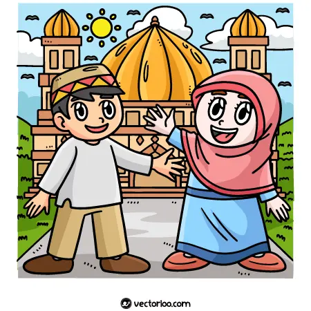 وکتور دختر و پسر کودک مسلمان کارتونی 1
