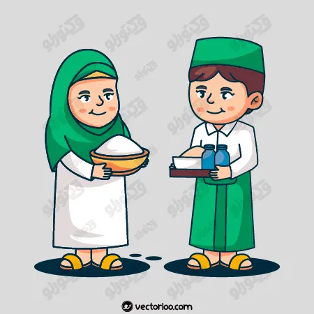وکتور زن و مرد با لباس عربی غذا در دست مناسب افطار رمضان 1