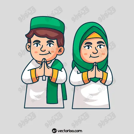 وکتور زن و مرد مسلمان با حجاب در حال تشکر کردن کارتونی 1