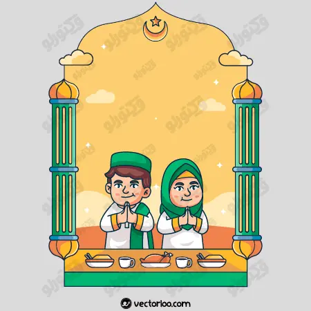 وکتور زن و مرد مسلمان در حال افطاری دادن کارتونی 1