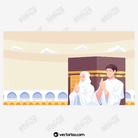 وکتور زن و مرد مومن در حال دعا کردن در کعبه 1