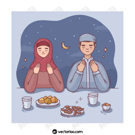وکتور زوج جوان در حال دعا سر افطار 1