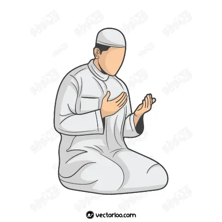 وکتور مرد نشسته در حال دعا با لباس عربی کارتونی 1