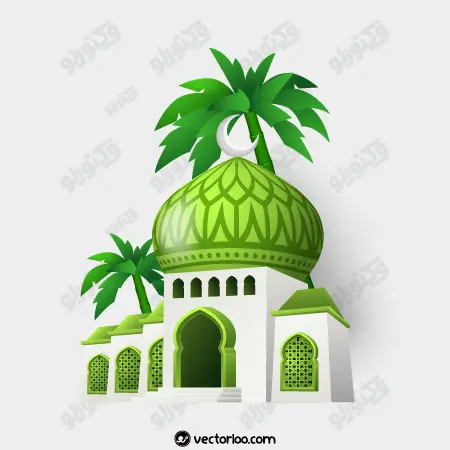 وکتور مسجد سه بعدی با گنبد سبز 1