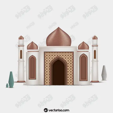 وکتور مسجد سه بعدی با گنبد طلایی براق 1