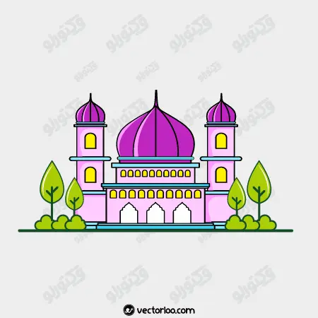 وکتور مسجد کارتونی با گنبد صورتی 1
